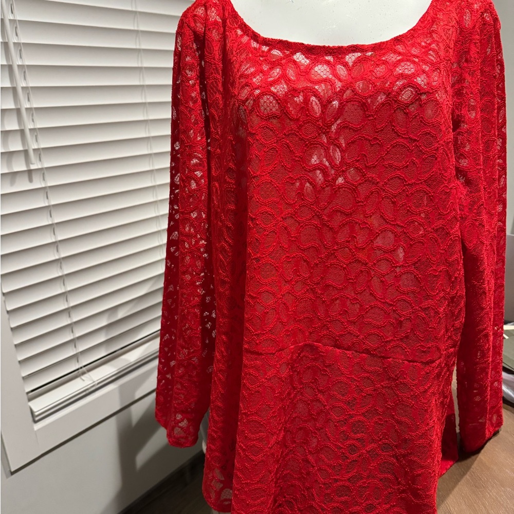 Lane Bryant Red Lace Peplum Top